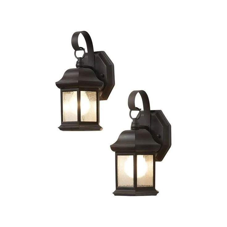 1-Light Bronze Outdoor Wall Lantern Sconce with Seeded Glass (2-Pack), photo 3 of 7