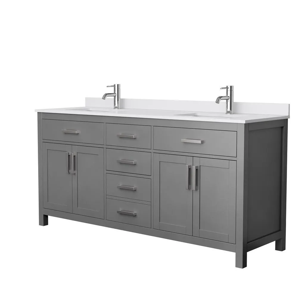Beckett 72 in. W x 22 in. D Double Bath Vanity in White with Cultured Marble Vanity Top in Carrara with White Basins, photo 37 of 53