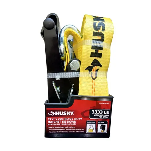 27 ft × 2 in Heavy-Duty Ratchet Tie Down with Flat Hook and J Hook Combo