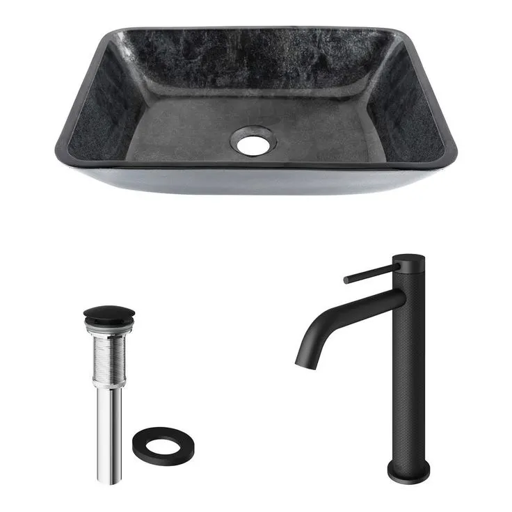 VIGO Onyx Vessel Sink in Gray with Faucet in Matte Black, photo 9 of 10