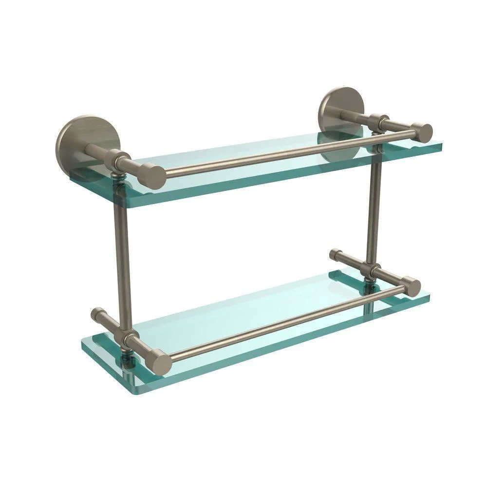 Allied Brass 16 in. L x 8 in. H x 5 in. W 2-Tier Clear Glass Bathroom Shelf with Gallery Rail in Brushed Bronze, photo 10 of 17