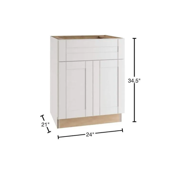 Home Decorators Collection Winchester Light Vespar White Thermofoil Plywood Shaker Stock Semi-Custom Base Kitchen Cabinet 24 in. W x 21 in. D, photo 4 of 7