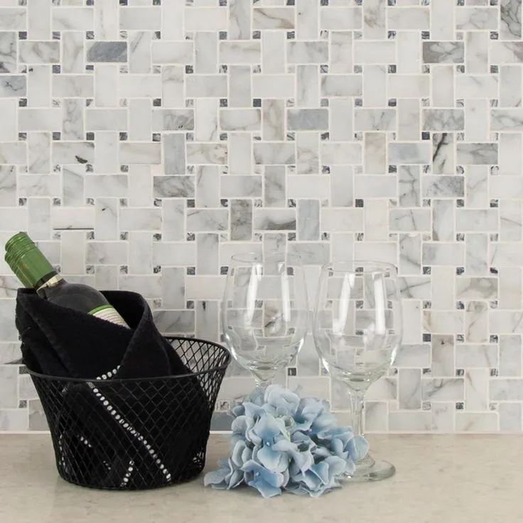 MSI Calacatta Cressa Basket Weave 12 in. x 12 in. x 10 mm Honed Marble Mesh-Mounted Mosaic Tile (10 sq. ft. / case), photo 7 of 11