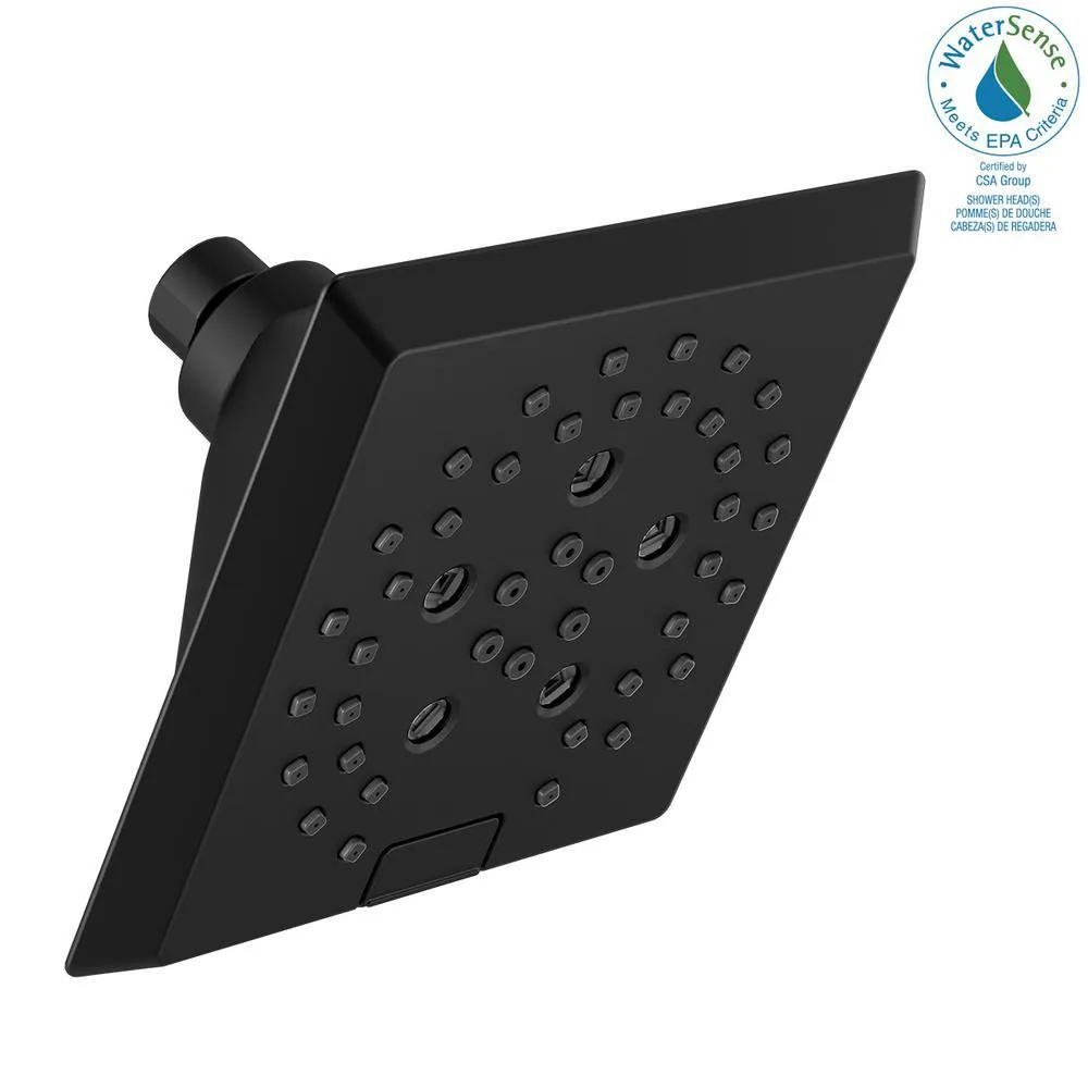 Pivotal 5-Spray 5.8 in. Single Wall Mount Fixed Rain H2Okinetic Shower Head in Matte Black, photo 12 of 18