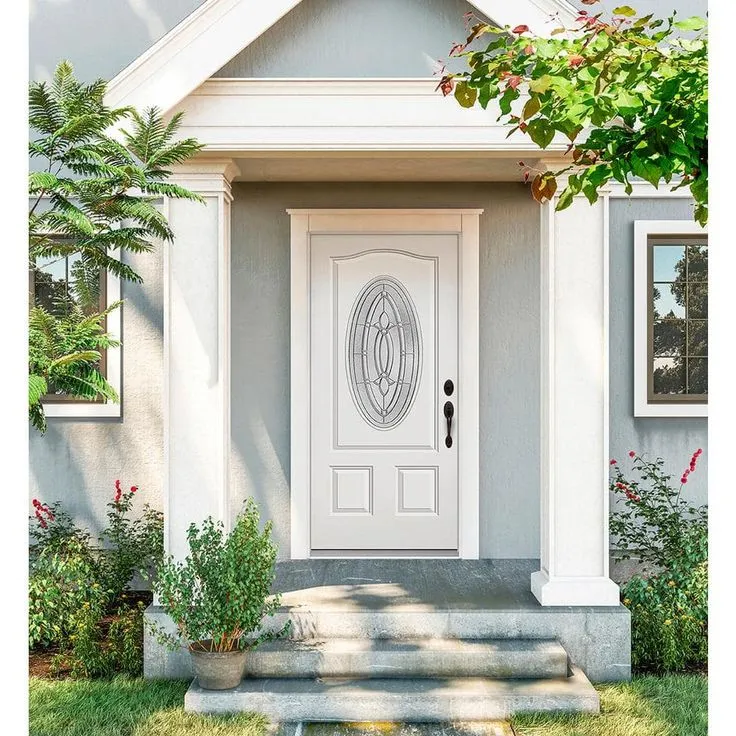 JELD-WEN 36 in. x 80 in. 3/4 Oval Lite Blakely Primed Steel Prehung Left-Hand Inswing Front Door, photo 5 of 9