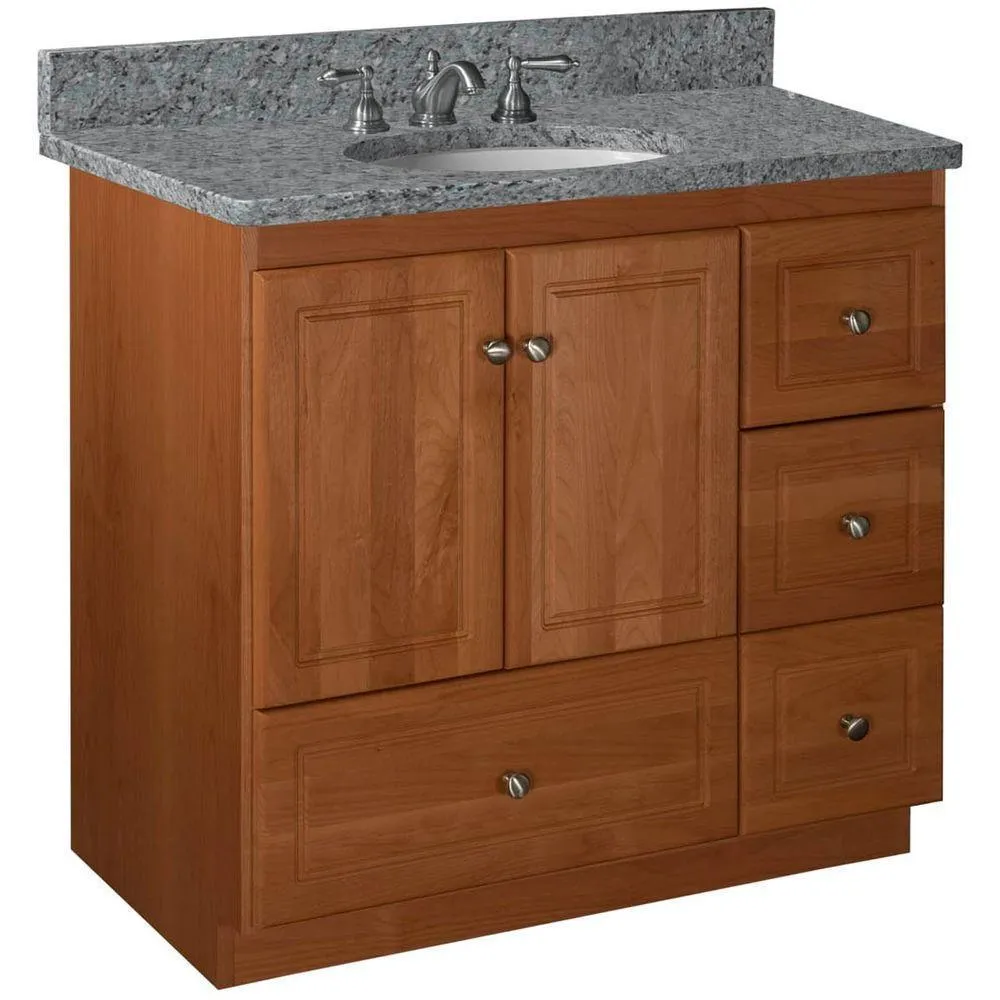 Ultraline 36 in. W x 21 in. D x 34.5 in. H Vanity with Right Drawers Cabinet Only in Natural Alder, photo 7 of 14