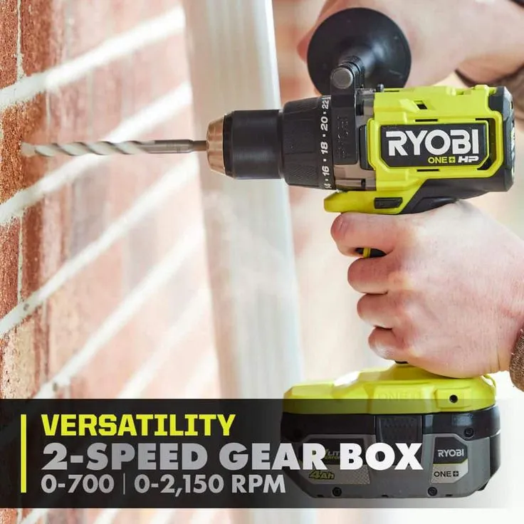 RYOBI 18-Volt ONE+ Lithium-Ion Cordless Brushless 1/2 in. Hammer Drill/Driver Kit with 4.0Ah LITHIUM+ Battery, Charger and Bag, photo 6 of 8