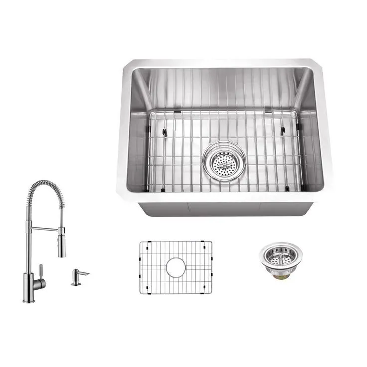 Undermount Stainless Steel 15 in. 16-Gauge Bar Sink in Brushed Stainless with Pull Out Kitchen Faucet and Soap Dispenser, photo 4 of 6