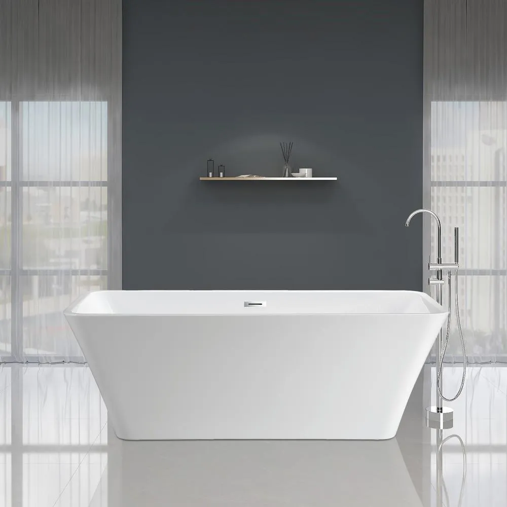 Nantes 67 in. Acrylic Flatbottom Freestanding Bathtub in White, photo 4 of 8