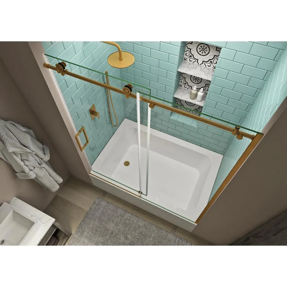 Coraline XL 56 - 60 in. x 70 in. Frameless Sliding Tub Door with StarCast Clear Glass in Brushed Gold, Left Opening, photo 2 of 23