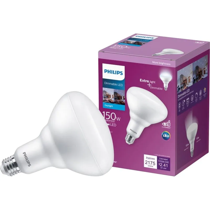 Philips 150-Watt Equivalent BR40 Dimmable LED Energy Saving Light Bulb, Daylight 5000K, 4-Pack, photo 2 of 3