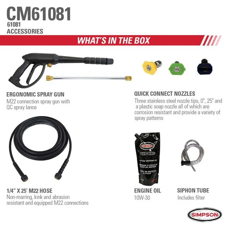 Simpson Clean Machine by SIMPSON CM61081 2800 PSI at 2.3 GPM SIMPSON 159cc Cold Water Residential Gas Pressure Washer, photo 7 of 8