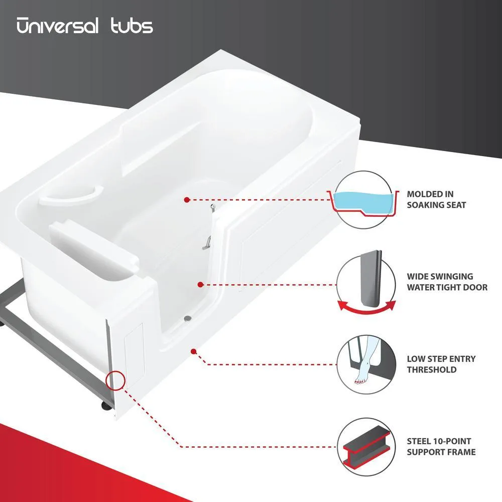 Universal Tubs HD Series 60 in. Left-Drain Step-In Walk-In Soaking Bathtub with Low Entry Threshold, White, photo 4 of 16
