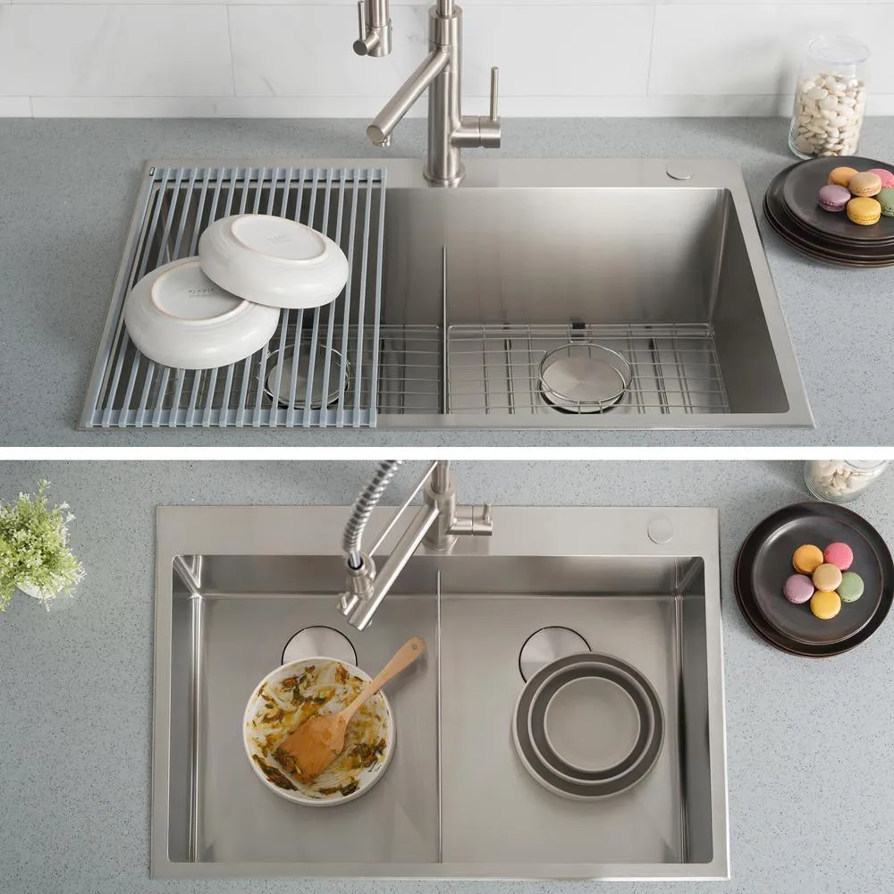 Standart PRO Drop-In/Topmount 16-Gauge Stainless Steel 33 in. x 22 in. Double Bowl 2-Hole Kitchen Sink, photo 4 of 15