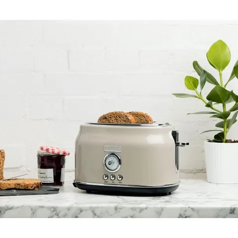 DORSET 1500 W 2-Slice Wide Slot Putty Retro Toaster with Removable Crumb Tray and Adjustable Settings