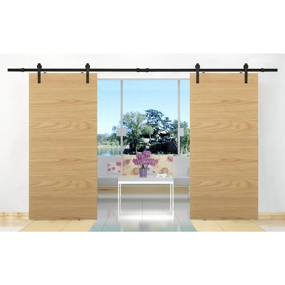CALHOME 144 in. Matte Black Classic Straight Strap Sliding Barn Door Hardware (2-Set), photo 2 of 5