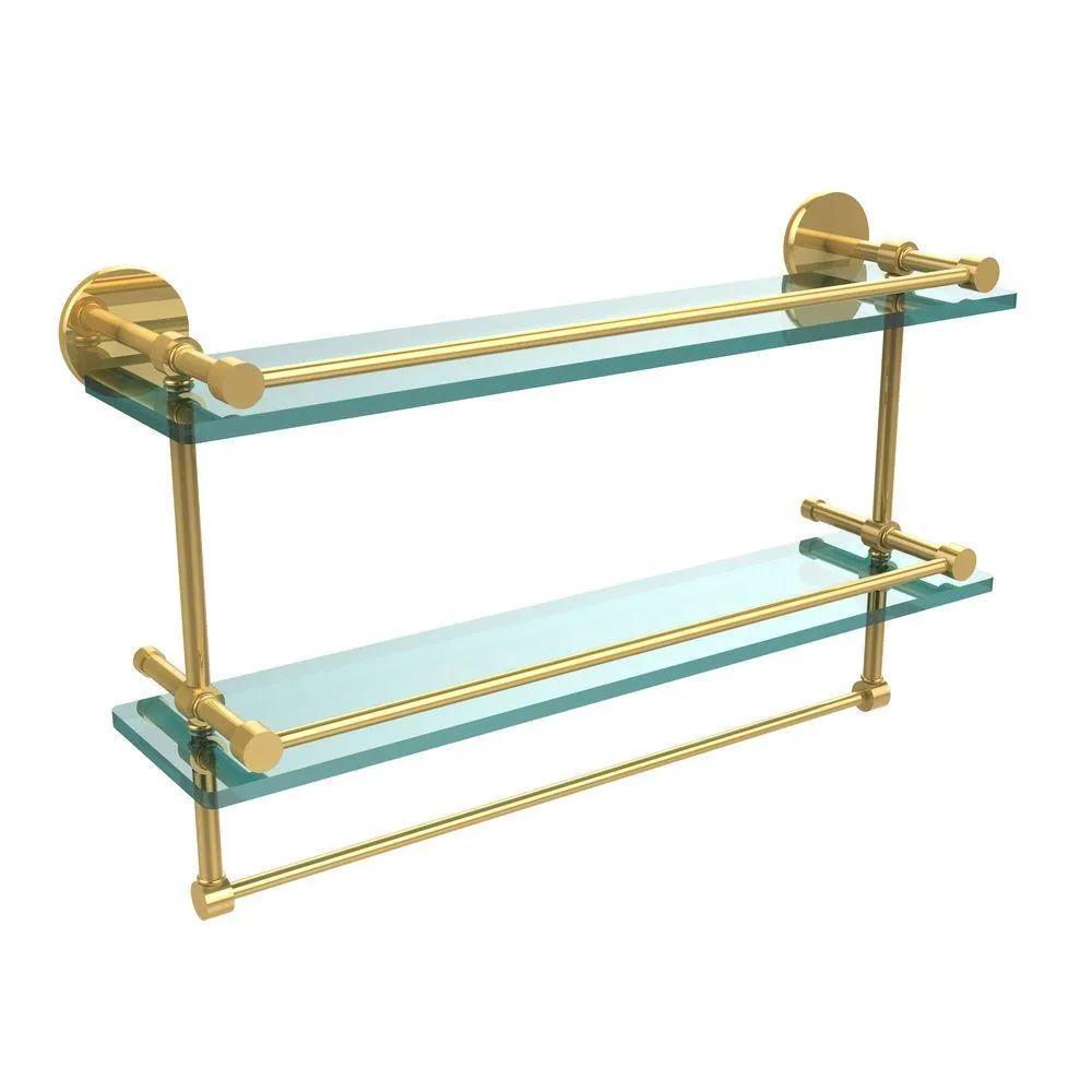 Allied Brass 22 in. L x 12 in. H x 5 in. W 2-Tier Clear Glass Bathroom Shelf with Towel Bar in Polished Chrome, photo 8 of 15