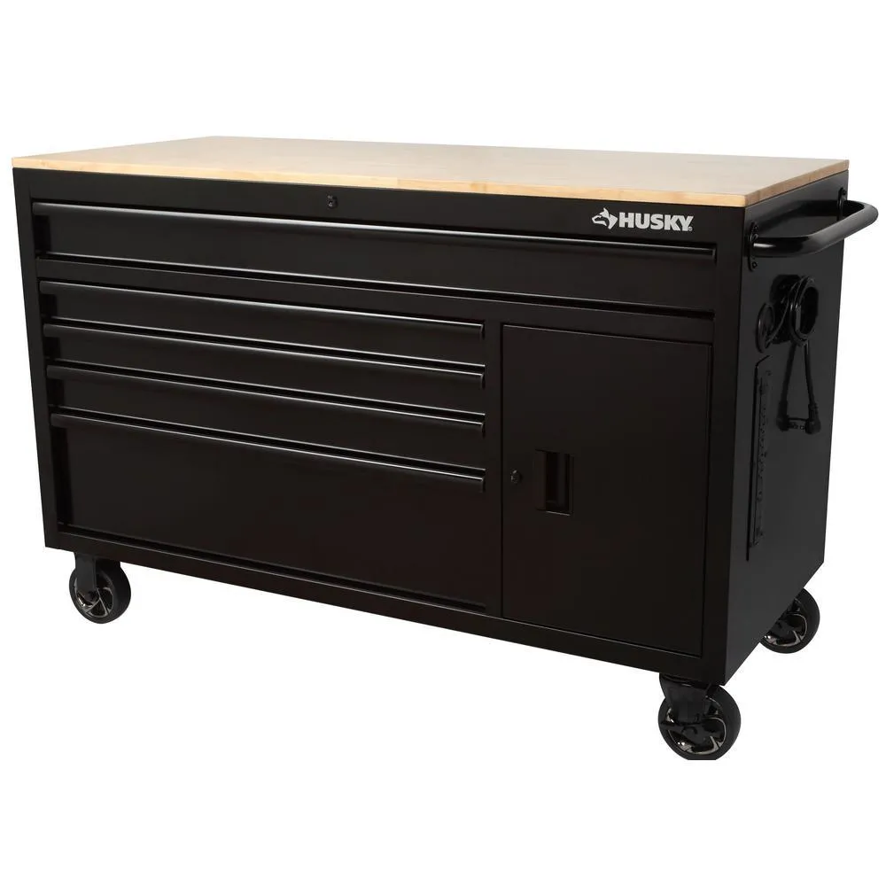 56 in. W x 24.5 in. D 5-Drawer 1-Door Tool Chest Mobile Workbench with Solid Wood Top in Matte Gray, photo 18 of 20