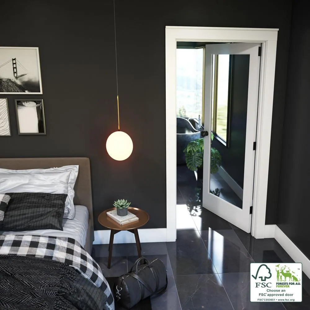 28 in. x 80 in. 1-Lite Clear Glass True Divided White Finished Solid Core Wood French Interior Door Slab, photo 9 of 12