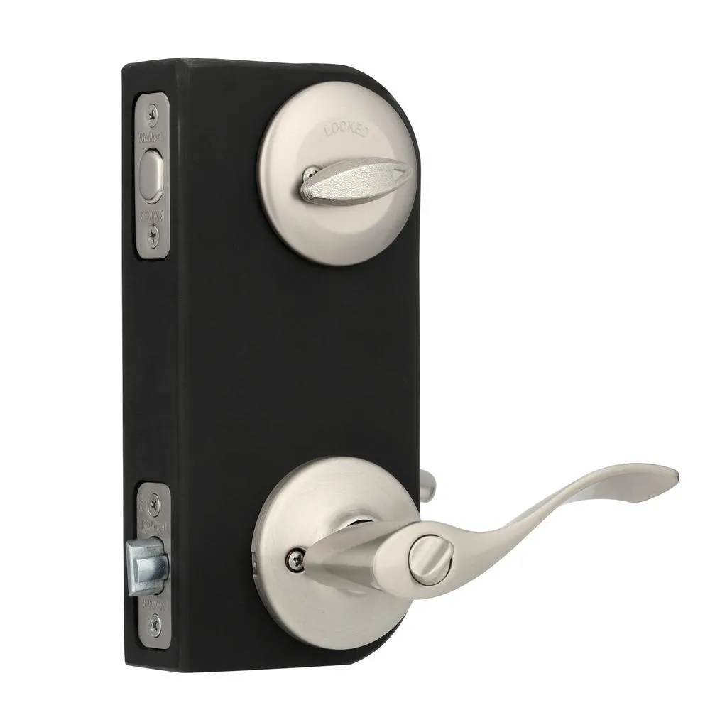 Kwikset Balboa Satin Nickel Exterior Entry Door Lever and Single Cylinder Deadbolt Combo Pack, photo 2 of 5