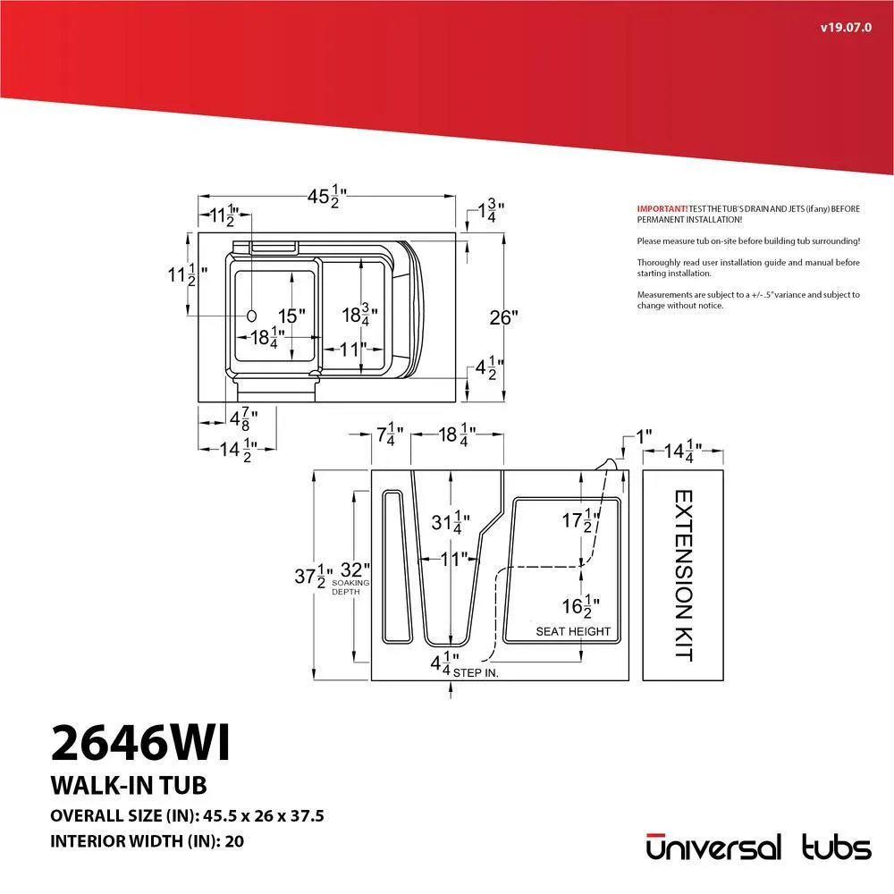 Universal Tubs HD Series 26 in. x 46 in. Right Drain Quick-Fill Walk-In Soaking Bathtub in White, photo 4 of 22