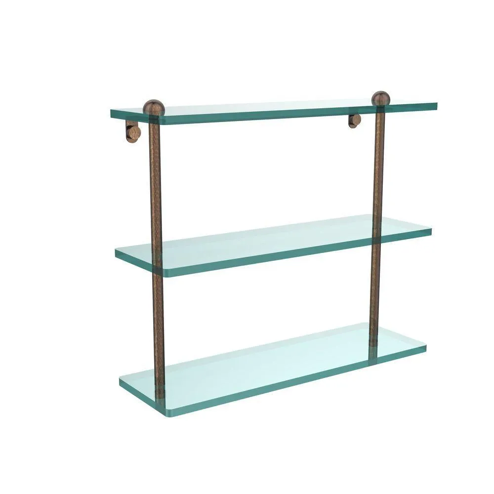 Allied Brass 16 in. L x 15 in. H x 5 in. W 3-Tier Clear Glass Bathroom Shelf in Antique Pewter, photo 4 of 14