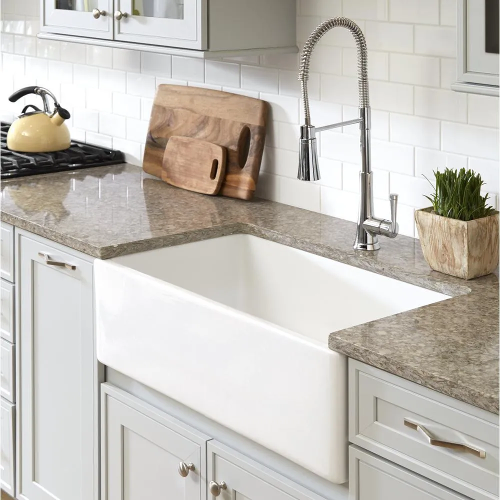 Bradstreet II Farmhouse Fireclay 30 in. Single Bowl Kitchen Sink with Strainer Drain in Crisp White, photo 13 of 13