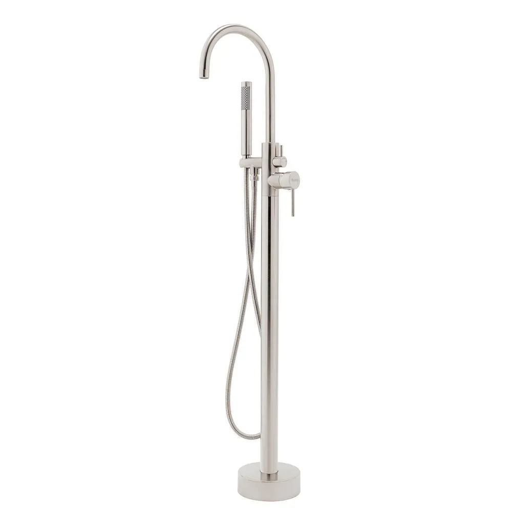 1-Handle Freestanding Floor Mount Tub Faucet Bathtub Filler with Hand Shower in Brush Nickel, photo 6 of 8