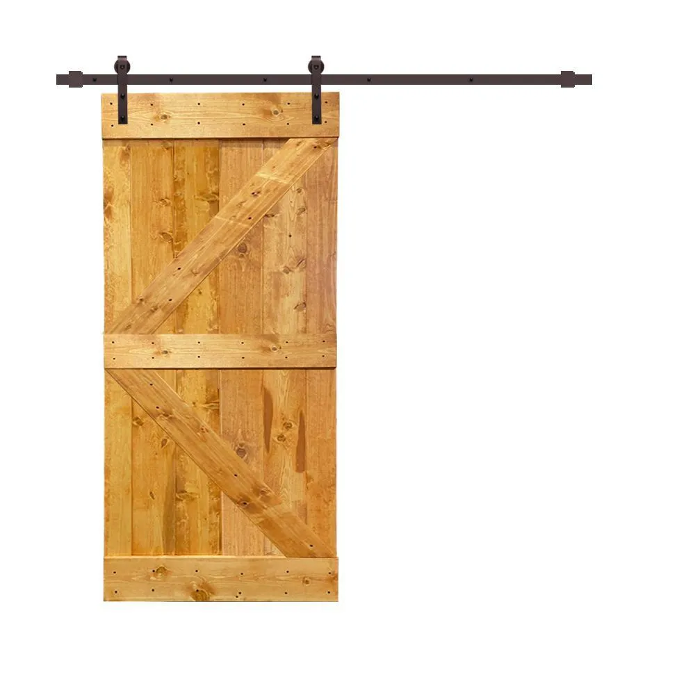 CALHOME Distressed K 42 in. x 84 in. Walnut Stained Solid Knotty Pine Wood Interior Sliding Barn Door with Hardware Kit, photo 10 of 29