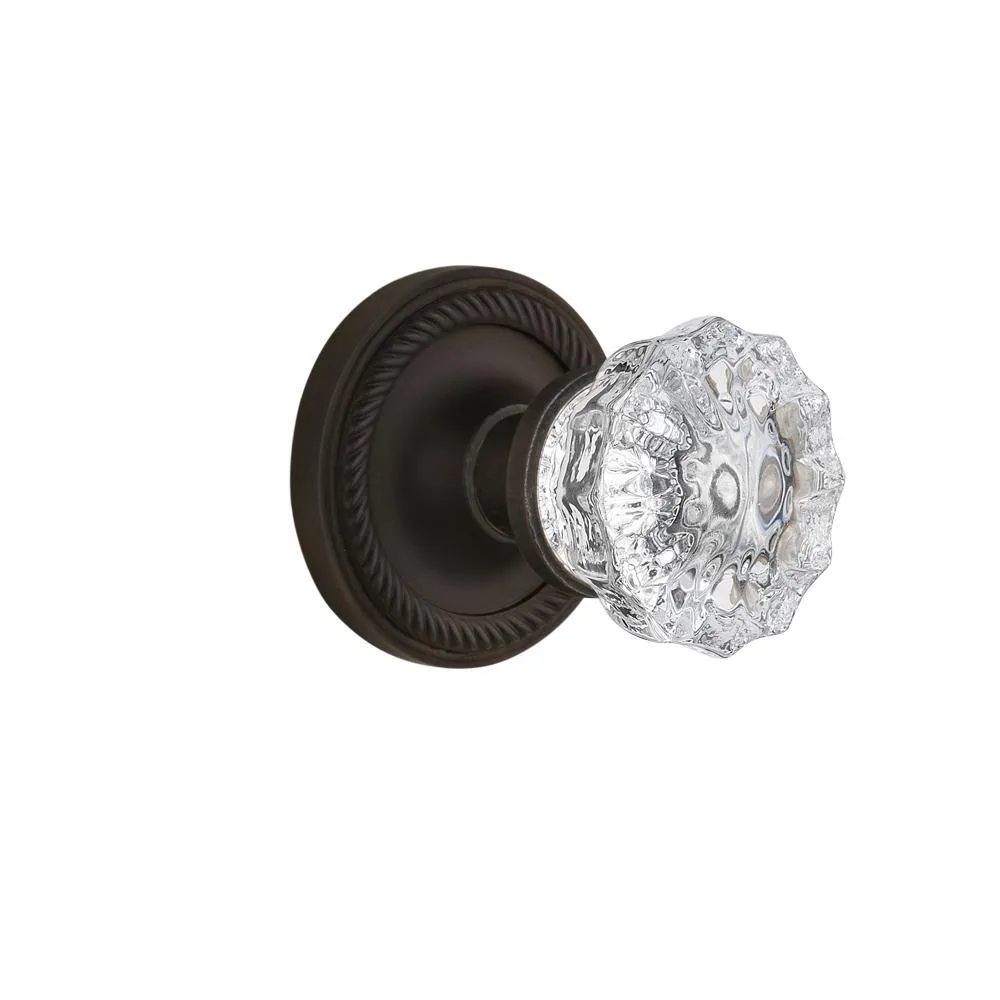 Rope Rosette 2-3/8 in. Backset Antique Brass Privacy Bed/Bath Crystal Glass Door Knob, photo 18 of 19