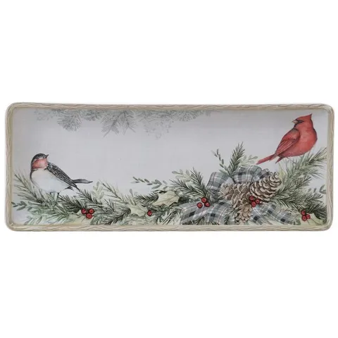 Holly and Ivy Multi-Colored 14.5 in. Earthenware Rectangular Platter