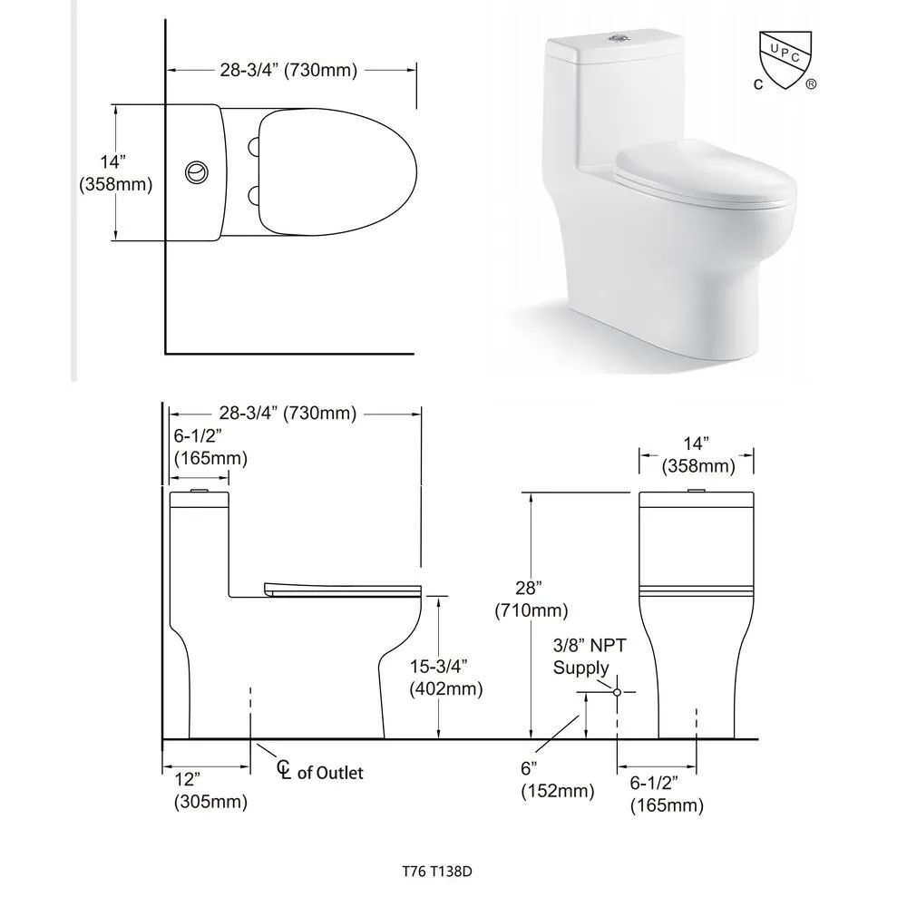 Dual Flush 1-piece 1.28/1.6 GPF Elongated One Piece Toilet with Soft Closing Seat, photo 8 of 9