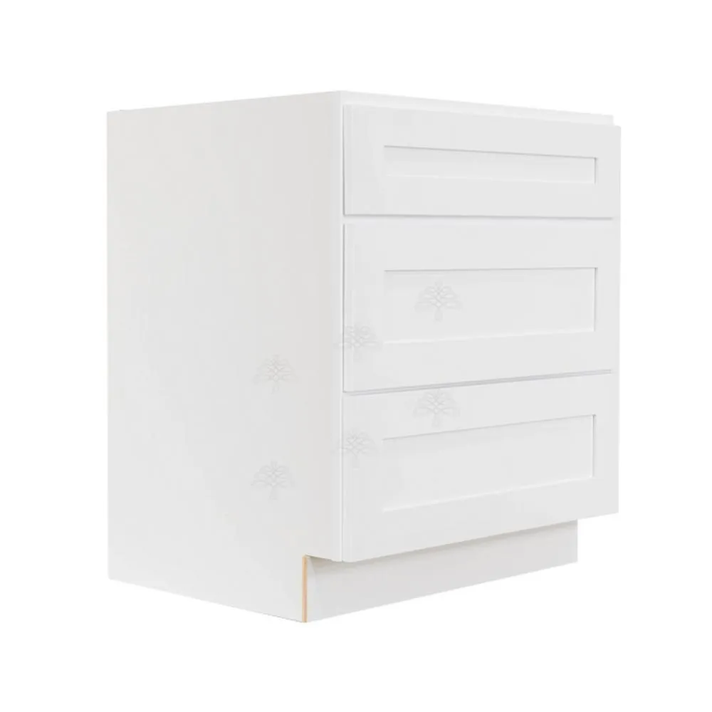 Lancaster Shaker Assembled 36x34.5x24 in. Base Cabinet with 3-Drawers in White, photo 2 of 11