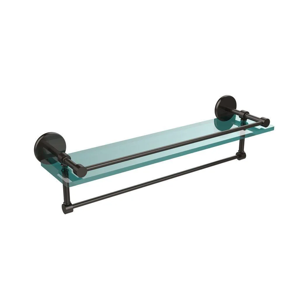 22 in. L x 5 in. H x 5 in. W Gallery Clear Glass Bathroom Shelf with Towel Bar in Satin Nickel, photo 10 of 14