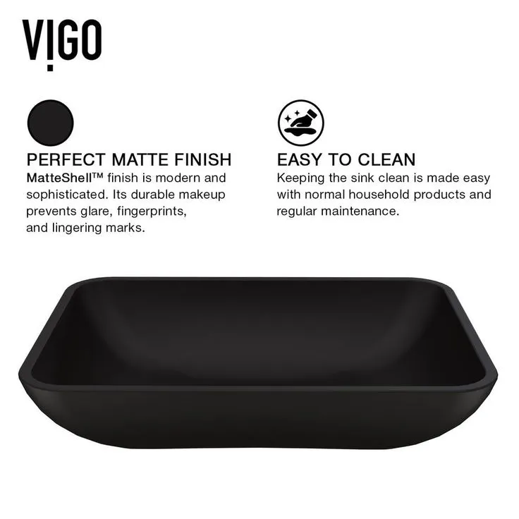 VIGO Sottile Glass Vessel Bathroom Sink in Black with Amada Faucet in Matte Black, photo 6 of 10