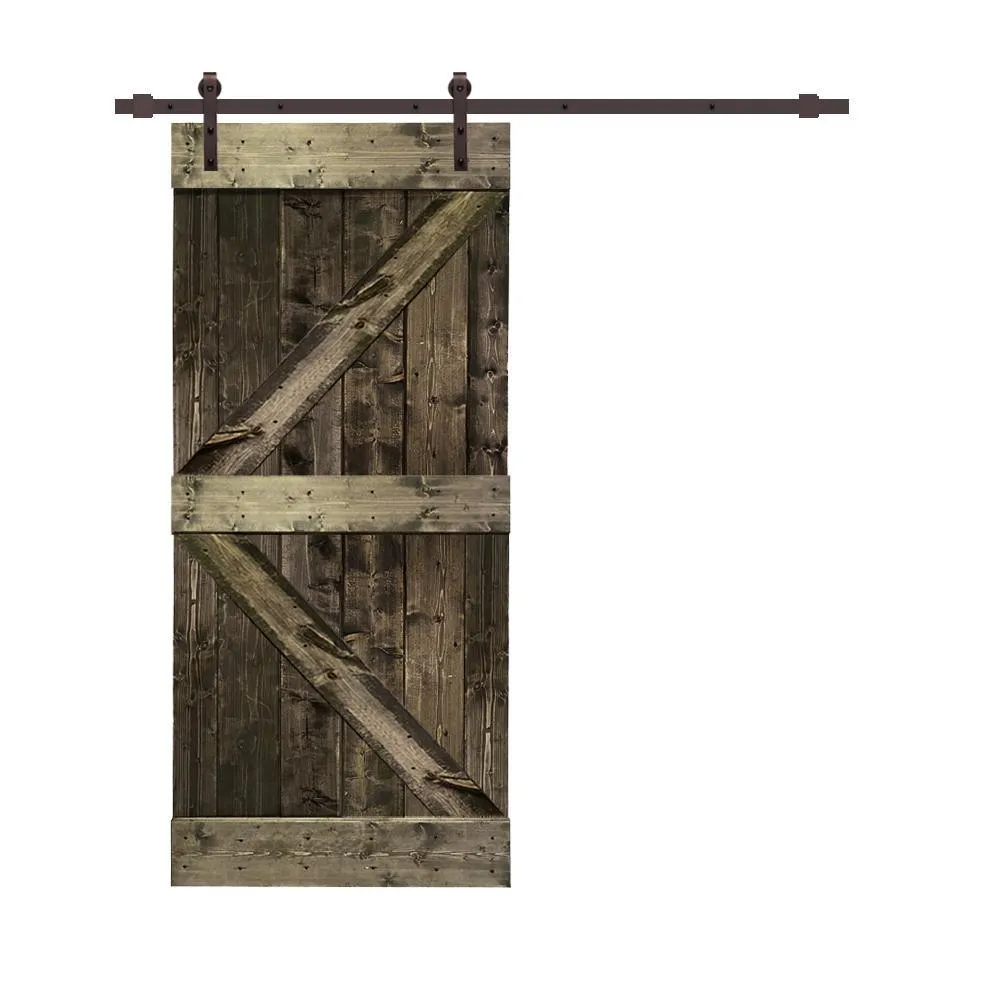 CALHOME Distressed K 42 in. x 84 in. Walnut Stained Solid Knotty Pine Wood Interior Sliding Barn Door with Hardware Kit, photo 23 of 29