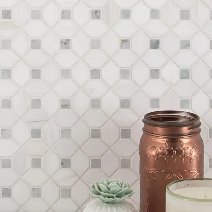 MSI Bianco Dolomite Dotty 12.31 in. x 12.36 in. x 10 mm Polished Marble Mesh-Mounted Mosaic Tile (10.6 sq. ft. / case), photo 8 of 10