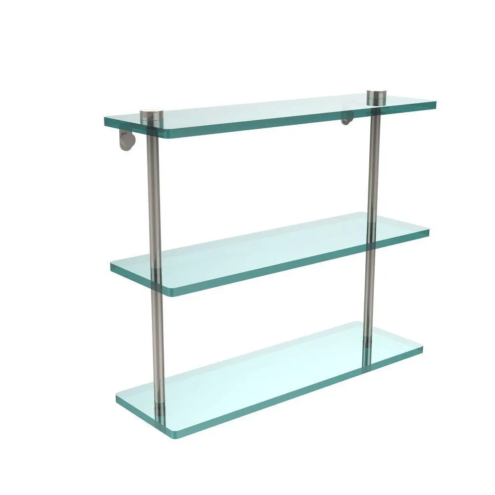 Allied Brass 16 in. L x 15 in. H x 5 in. W 3-Tier Clear Glass Bathroom Shelf in Satin Nickel, photo 12 of 13