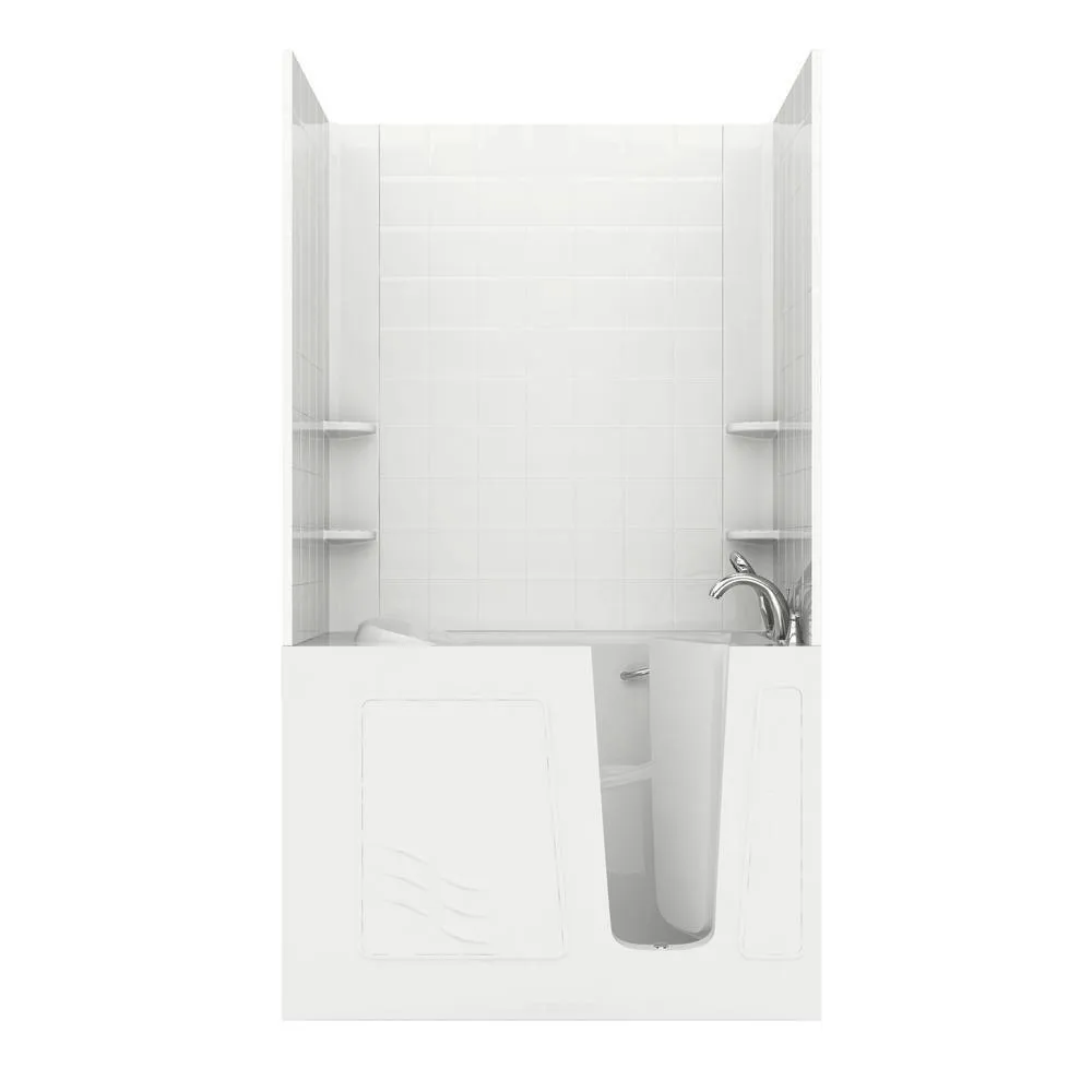 Rampart Nova Heated 5 ft. Walk-in Whirlpool Bathtub with 6 in. Tile Easy Up Adhesive Wall Surround in Biscuit, photo 25 of 33