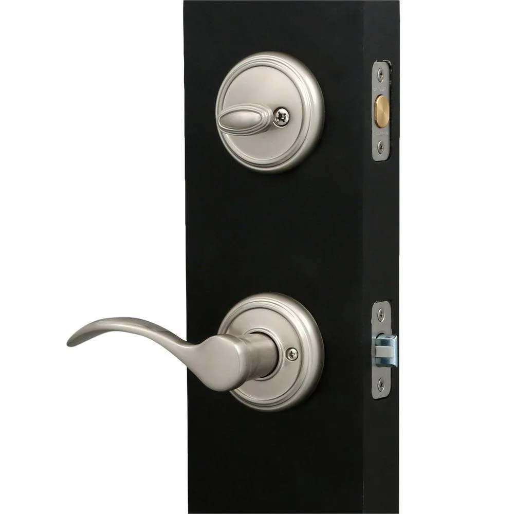 Prestige Nautica Single Cylinder Satin Nickel Door Handleset with Tobin Door Lever Featuring SmartKey Security, photo 3 of 10
