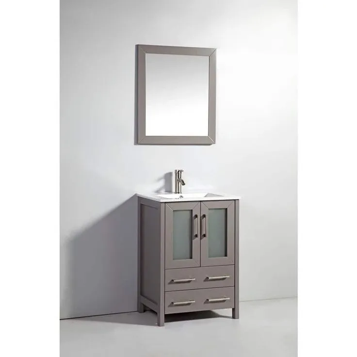 Vanity Art Brescia 24 in. W x 18 in. D x 36 in. H Bath Vanity in Grey with Vanity Top in White with White Basin and Mirror, photo 4 of 12