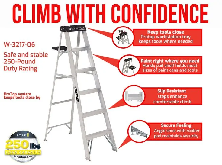 Louisville Ladder 6' Aluminum Step Ladder, 10' Reach, 250 lbs Load Capacity, W-2112-06S, photo 9 of 9