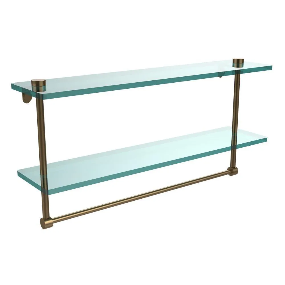22 in. L x 12 in. H x 5 in. W 2-Tier Clear Glass Bathroom Shelf with Towel Bar in Oil Rubbed Bronze, photo 7 of 15
