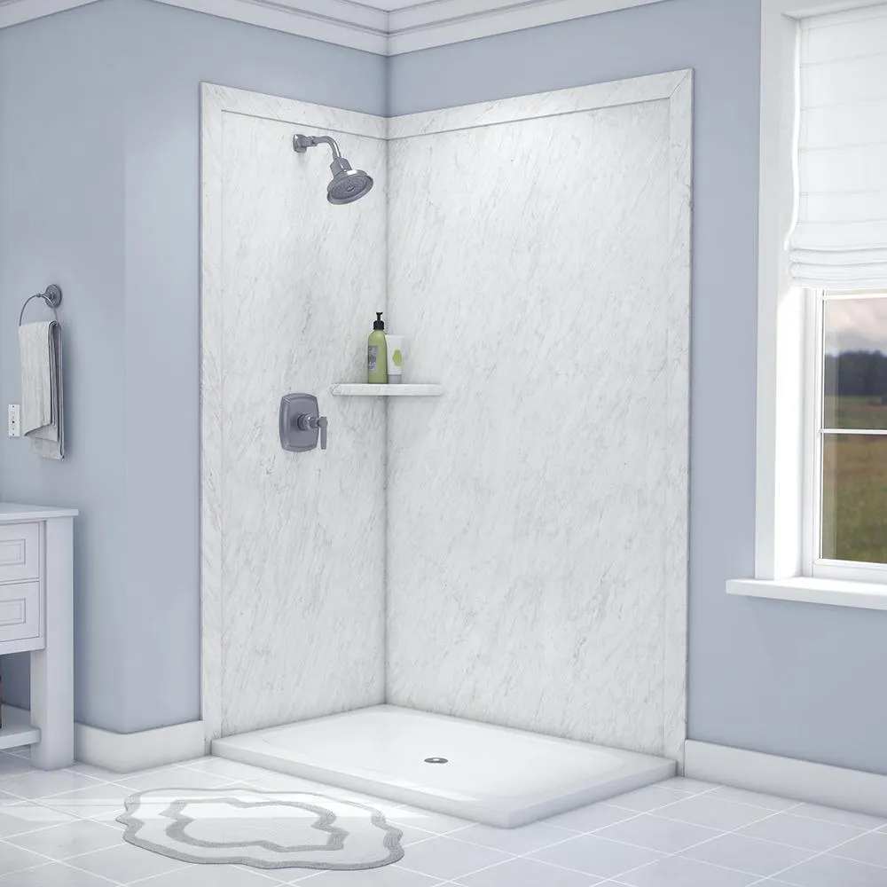 Elegance 36 in. x 48 in. x 80 in. 7-Piece Easy Up Adhesive Corner Shower Wall Surround in Triton, photo 12 of 24