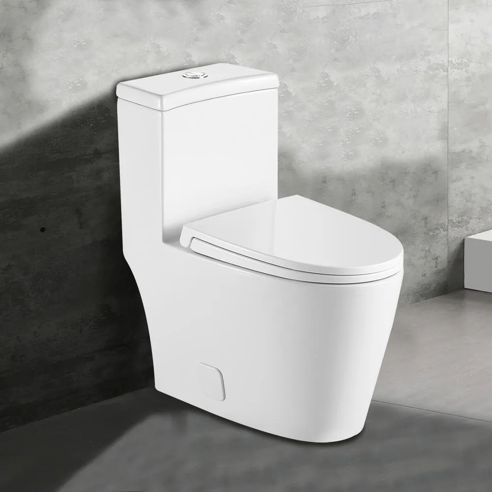 New Style Double Flush 1 Piece 0.8 / 1.28 GPF White Double Pumping Elongated Toilet With Chair, photo 8 of 8