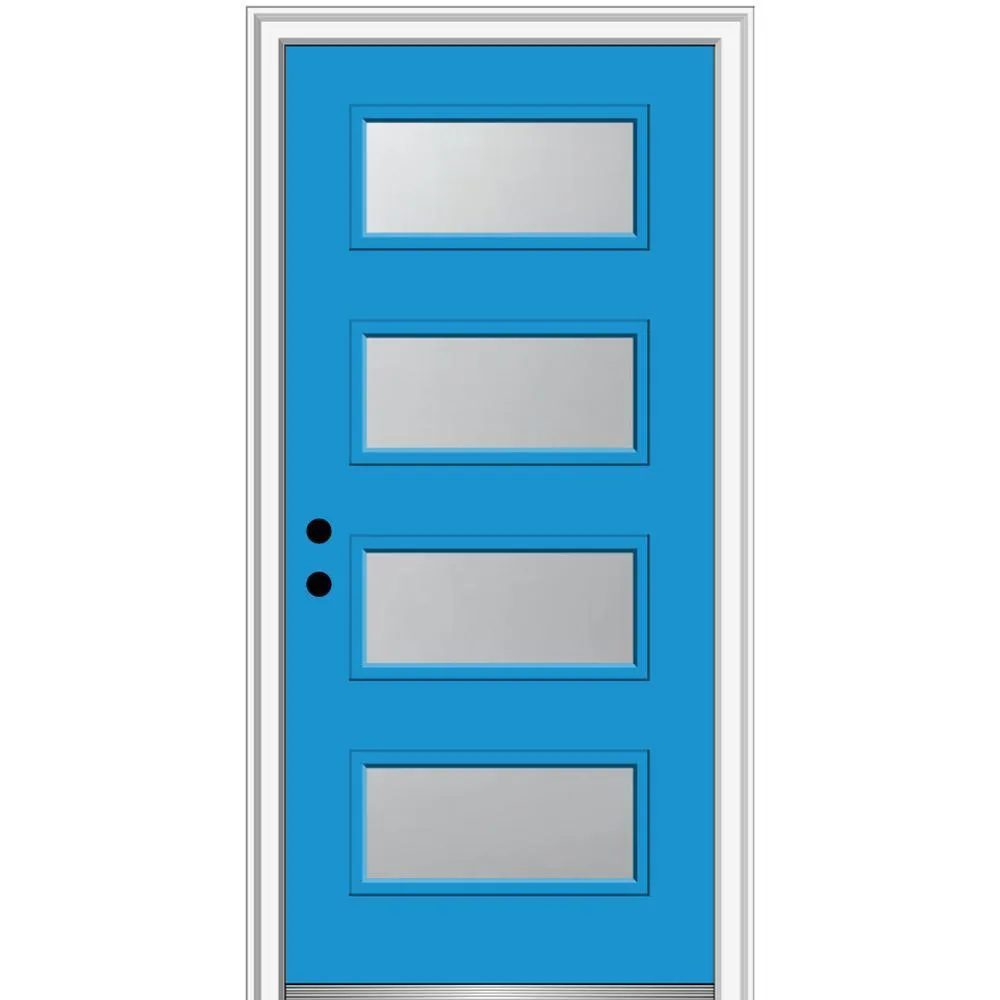 MMI Door 36 in. x 80 in. Celeste Left-Hand Inswing 4-Lite Frosted Glass Painted Steel Prehung Front Door on 6-9/16 in. Frame, photo 49 of 52