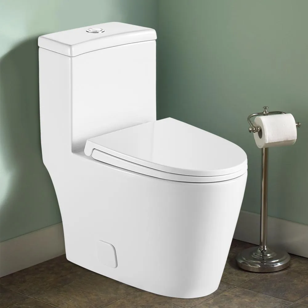 12 in. Rough-In 1-Piece 0.88/1.28 GPF Dual Flush Round Toilet in White, Seat Included, photo 3 of 3