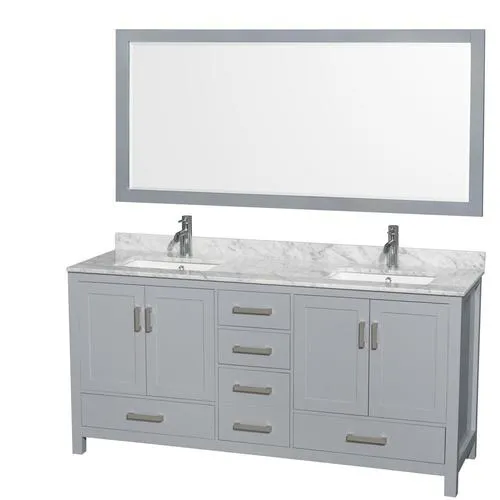 Wyndham Collection Sheffield 72-in Dark Gray Double Sink Bathroom Vanity with White Carrara Marble Top, Mirrors Included, photo 2 of 9