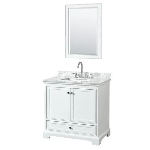 Deborah 36" White Single-Sink Vanity with Carrara Marble Top & Mirror