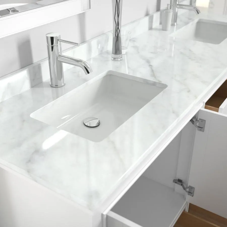Wyndham Collection Deborah 72-in White Double Sink Bathroom Vanity with White Carrara Natural Marble Top, photo 2 of 14